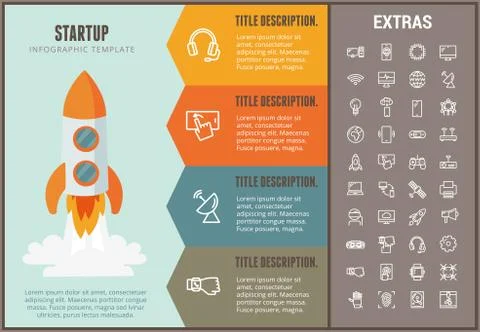 Startup infographic template, elements and icons. Illustrazione stock