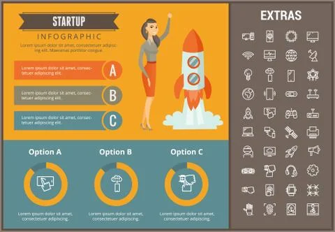 Startup infographic template, elements and icons. Illustrazione stock