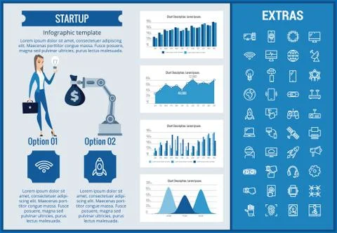 Startup infographic template, elements and icons. Illustrazione stock