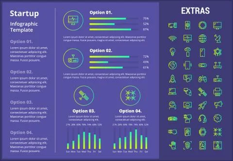Startup infographic template, elements and icons. Illustrazione stock