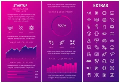 Startup infographic template, elements and icons. 스톡 일러스트