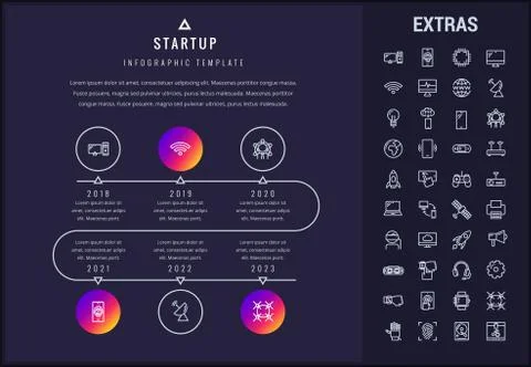 Startup infographic template, elements and icons. Illustrazione stock