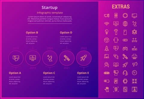 Startup infographic template, elements and icons. Illustrazione stock