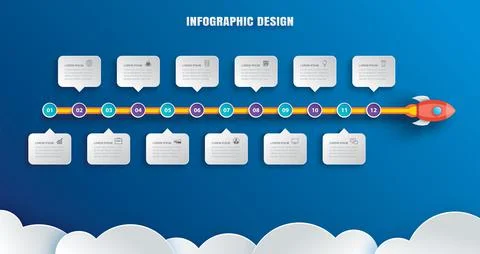 Startup infographics with 12 data template. Vector illustration abstract rock Stock Illustration