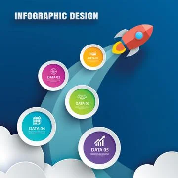 Startup infographics with 5 circle data template. Vector illustration abstrac Ilustración de archivo