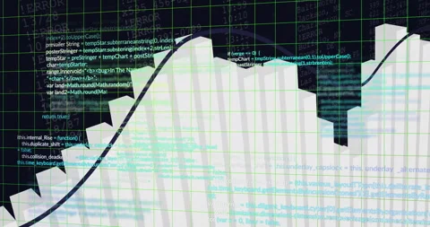 On startup interface showing bars shifting curve rising with code scrolling Stock Footage 311083617