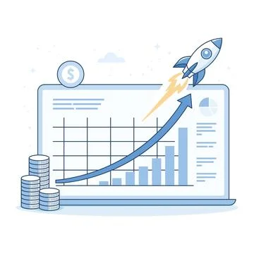 Startup launch and exponential growth concept. Businessman dashboard with r.. Stock Illustration