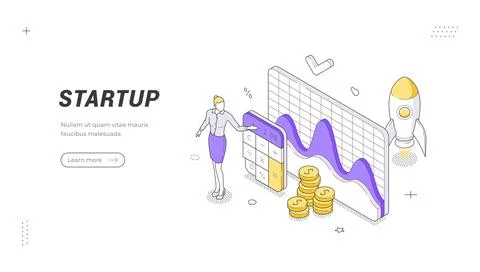 Startup Launch And New Project Idea Isometric Vector Banner Illustration Te.. Stock Illustration