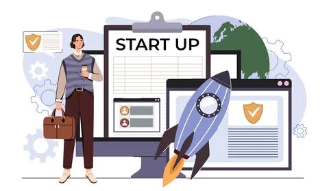 Startup launch with business concept. Vector illustration 스톡 일러스트