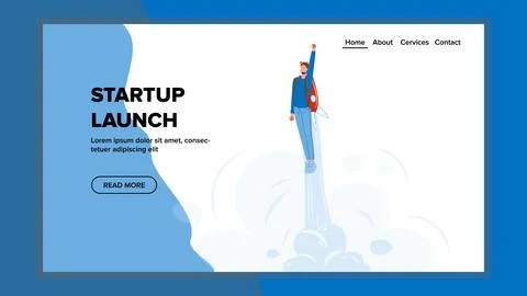 Startup Launch Business With Rocket Speed Vector Stock Illustration