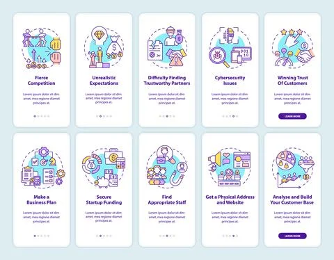 Startup launch onboarding mobile app page screen set Stock Illustration