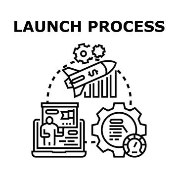 Startup launch process planning new business project Stock Illustration