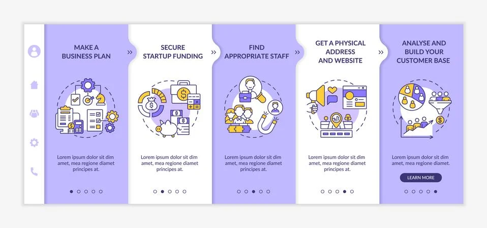 Startup launch process steps onboarding vector template Stock Illustration