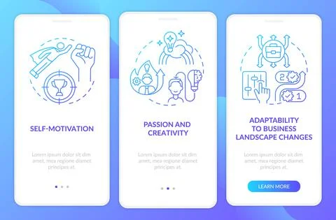 Startup launch requirements gradient onboarding mobile app page screen Stock Illustration