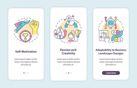 Startup launch requirements onboarding mobile app page screen Stock Illustration
