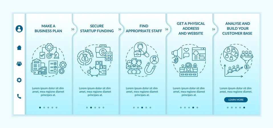 Startup launch steps onboarding vector template Stock Illustration
