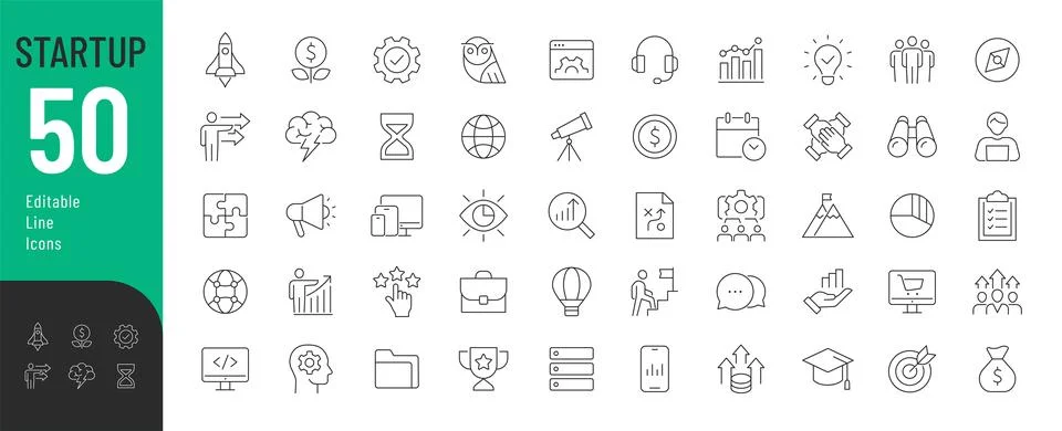 Startup Line Editable Icons set. Stock Illustration