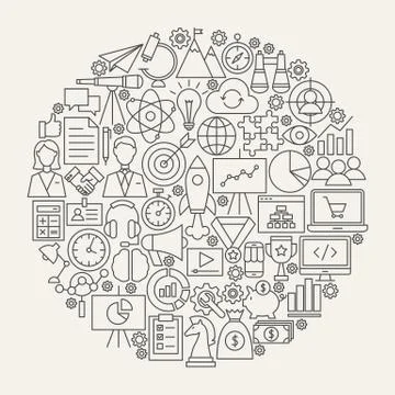 Startup Line Icons Circle Stock Illustration
