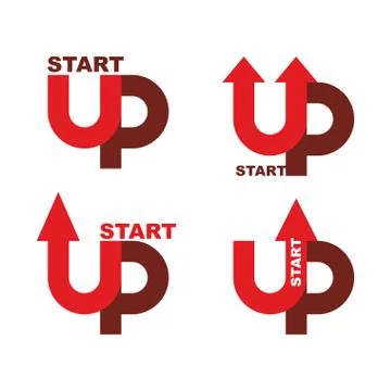 Startup logo. Character set for commencement of business. Red up arrow. Begin Stock Illustration