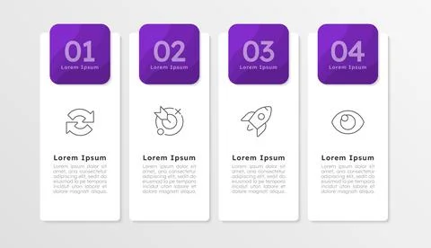 Startup management presentation purple rectangle infographic 4 steps Stockillustratie