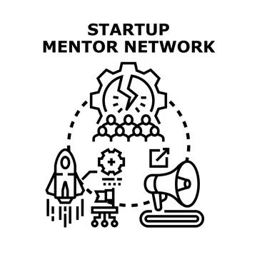 Startup mentor network building business support system Stock Illustration