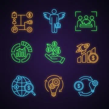 Startup neon light icons set イラスト素材