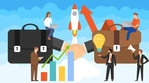 Startup. New business development concept. The rocket is taking off. Stock Illustration