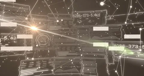 On startup nodes forming curved panels sliding data bars pulsing codes and Video stock 312229013