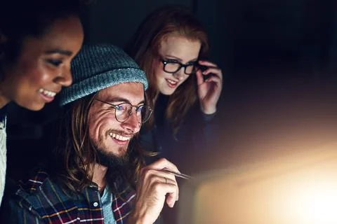 Startup, office computer or team reading web design code, cloud computing 스톡 사진