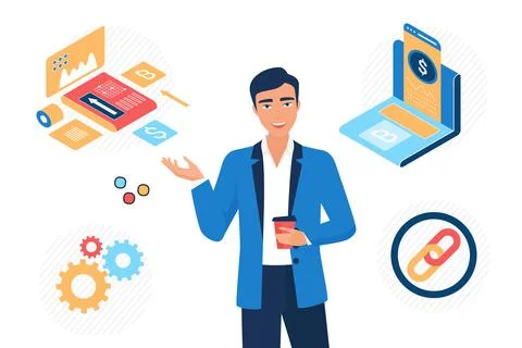 Startup operational management activity growing process Stock Illustration