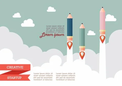 Startup with pencil rockets Stock Illustration