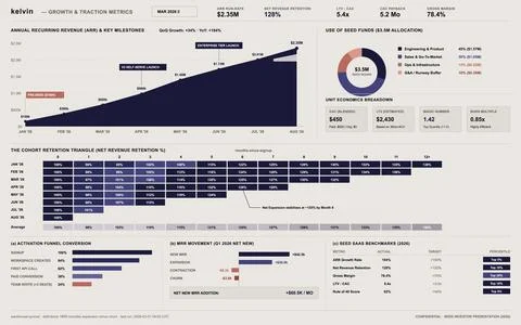 Startup Pitch Deck Dashboard Showing Growth and Traction Metrics Stock Illustration