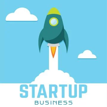 Startup poster with a rocket Stock Illustration