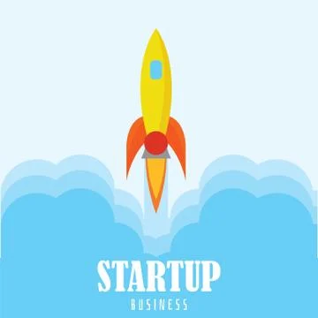 Startup poster with a rocket Stock Illustration