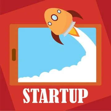 Startup poster with a rocket Stock Illustration
