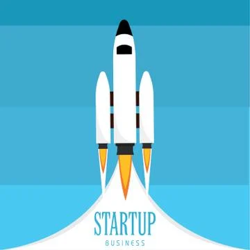 Startup poster with a rocket Stock Illustration