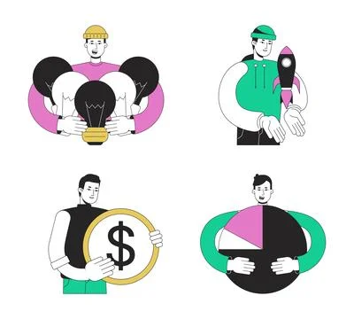 Startup pre launch strategy flat line concept vector spot illustrations pack 스톡 일러스트