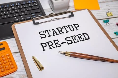 Startup Pre-Seed is shown using a text. Stock Photos
