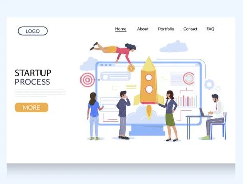 Startup process vector website landing page design template Stock Illustration
