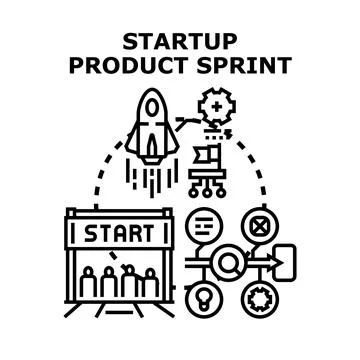 Startup product sprint workflow developing new project Illustrazione stock