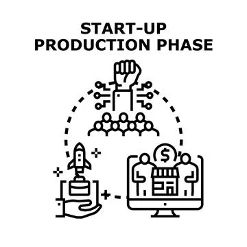 Startup production phase business development process illustration Stock Illustration