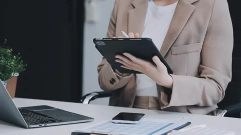 StartUp Programming Team. Website designer working digital tablet dock keyb.. Stock Footage 273505806