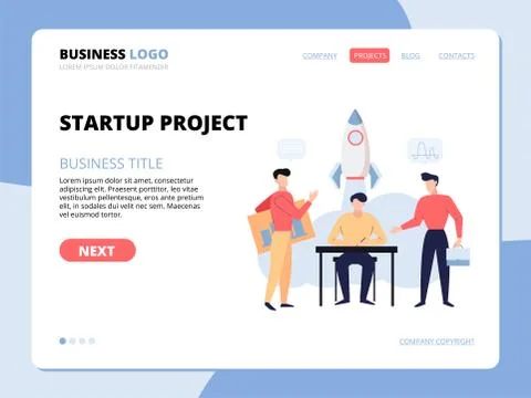 Startup project development landing page vector template Stock Illustration