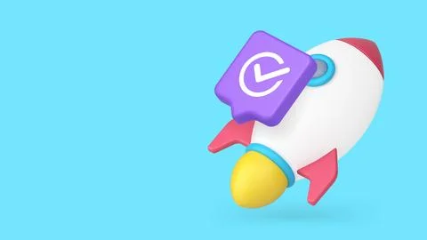 Startup Project Launch Success Rocket 3d Banner Template Vector Illustration. Stock Illustration