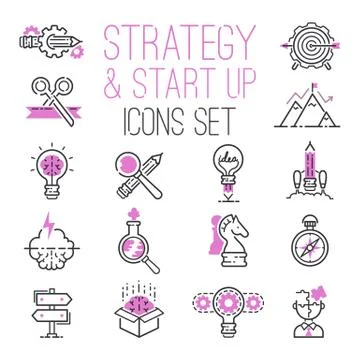 Startup project outline web busines sblack and purple icon set suitable for info Stock Illustration