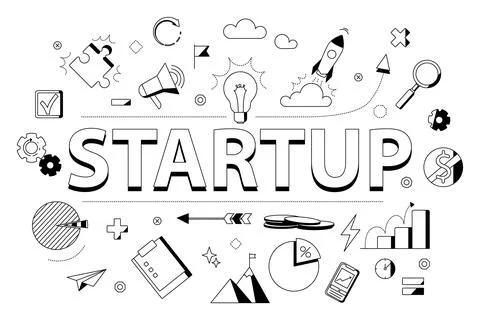 Startup project set of black and white icons, banner Stock Illustration