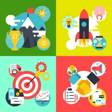 Startup project strategy banner, card vector illustration. Digital marketing Stock Illustration