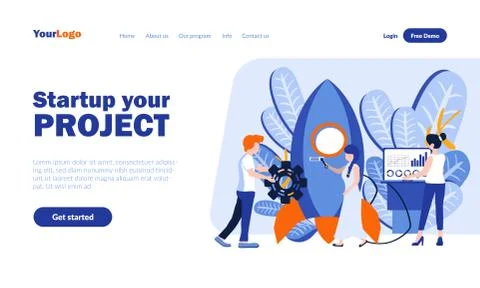 Startup, project vector landing page template Stock Illustration