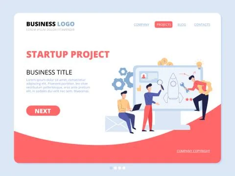 Startup project website landing page vector template Stock Illustration