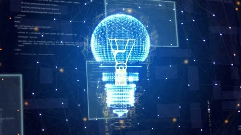 Startup pulse activating holo bulb while wireframe forming and base rings Stock Footage 334337855